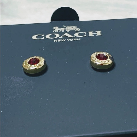 Coach Open Circle Red Stone Strand Earrings Boxed; Size:ONE SIZE; Color:Red/Gold - Picture 5 of 11